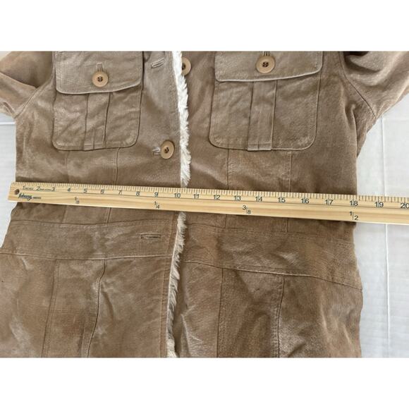 WILSON’S LEATHER Women’s M Beige Suede Faux Shearling Penny Lane Jacket - Picture 12 of 14